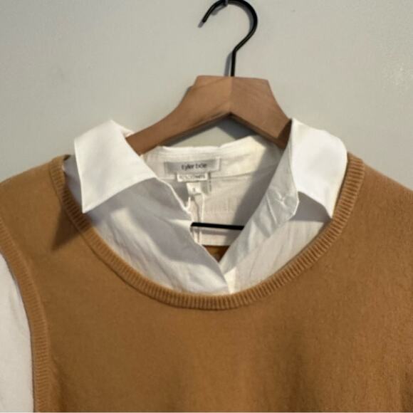 NWT Tuckernuck Tyler Boe Camel Cashmere White Long Sleeve Mini Shirt Dress Small - Picture 12 of 15